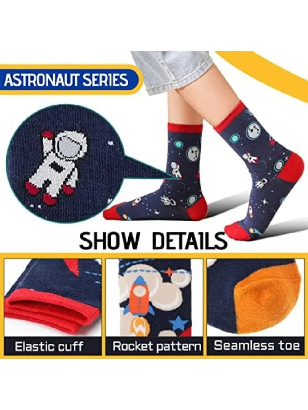 6 Pairs Fun Crazy Novelty Crew Socks for Boys - Colorful Cotton Kids' Socks